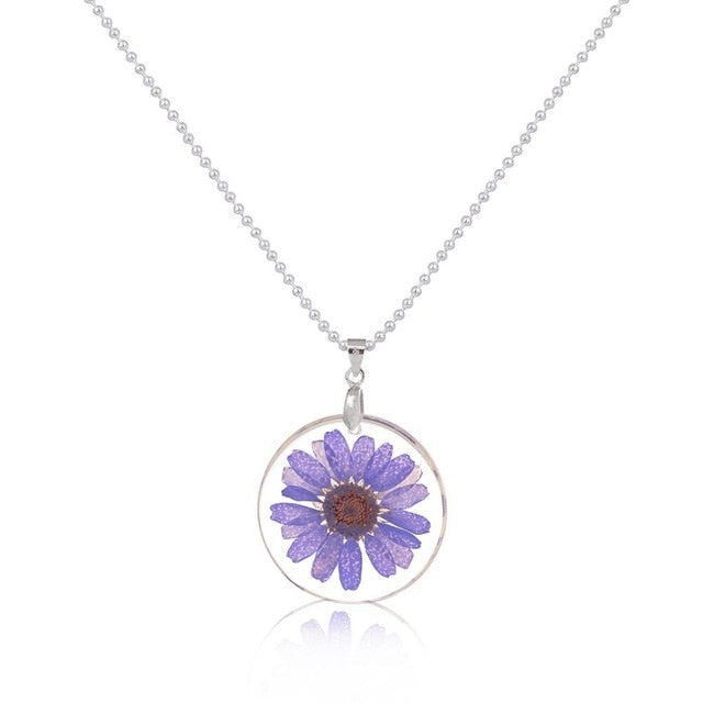 Transparent Resin Dried Flower Daisy Necklace