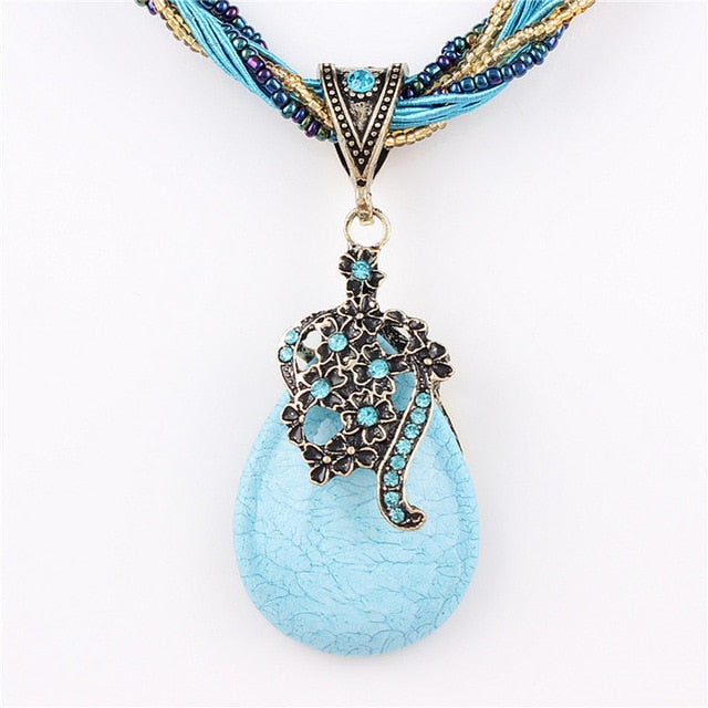 Blue Natural Crystal Stone Pendant Necklace