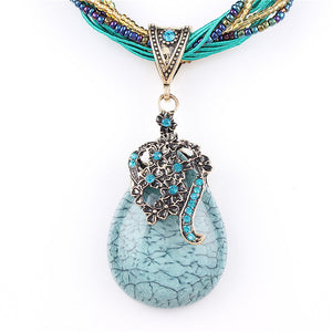 Blue Natural Crystal Stone Pendant Necklace