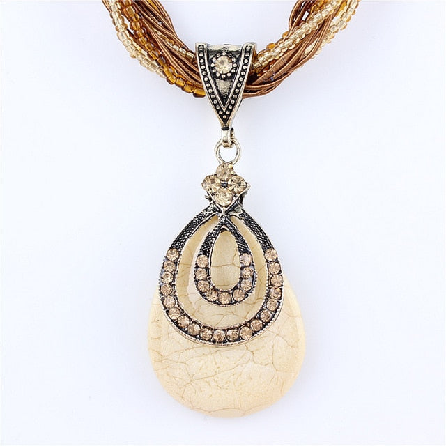 Blue Natural Crystal Stone Pendant Necklace