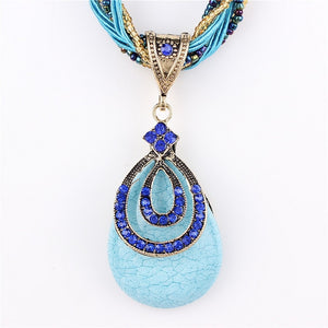 Blue Natural Crystal Stone Pendant Necklace