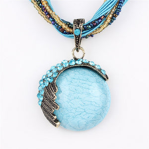 Blue Natural Crystal Stone Pendant Necklace