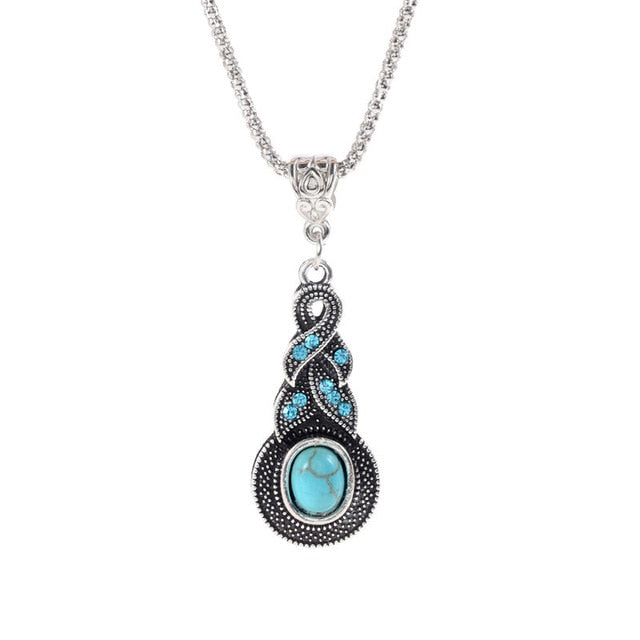 Blue Natural Crystal Stone Pendant Necklace