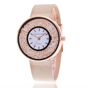 Fashion Stainless Steel Rose Gold & Silver Band Quartz Watch
