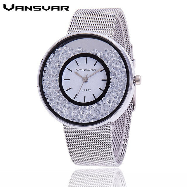 Fashion Stainless Steel Rose Gold & Silver Band Quartz Watch