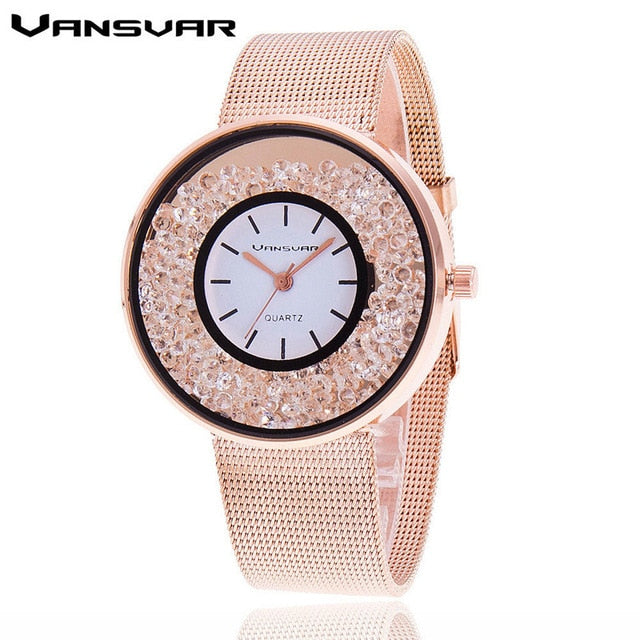 Fashion Stainless Steel Rose Gold & Silver Band Quartz Watch