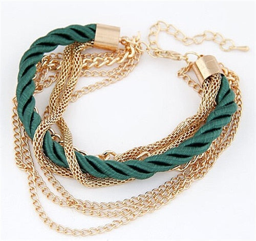 Multilayer Gold Chain Charm Bracelet