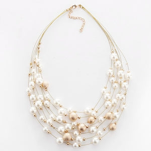 Multi Layer Chains Imitation Pearl Necklaces