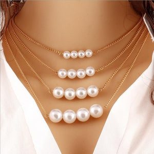 Multi Layer Chains Imitation Pearl Necklaces