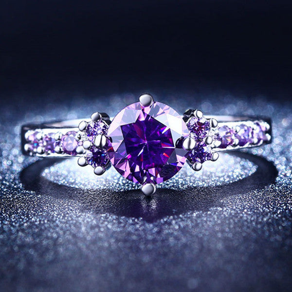 Purple Amethyst Solitaire Ring