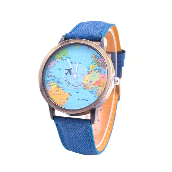Denim World Map Watch