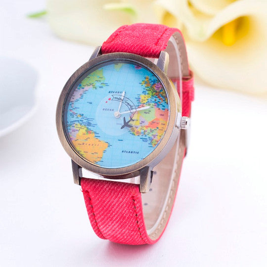 Denim World Map Watch