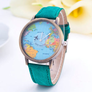 Denim World Map Watch