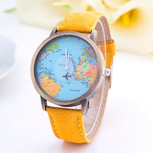 Denim World Map Watch