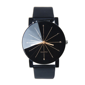 Black Leather Quartz Analog Watch