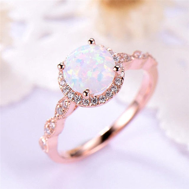 Round Fire Opal Rings
