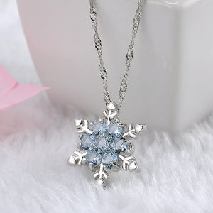 Blue Crystal Snowflake Charm Necklaces