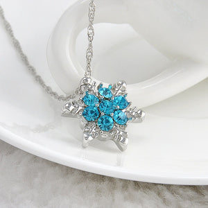 Blue Crystal Snowflake Charm Necklaces