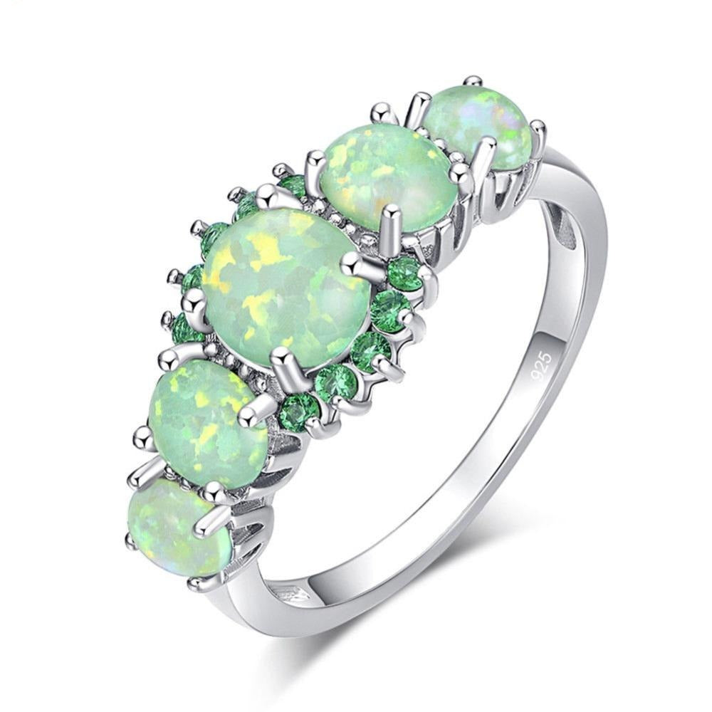 Lavish Big Green Fire Opal Stone Filled Rings