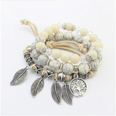 Vintage Ethnic Elasticity Marble beads Bracelet